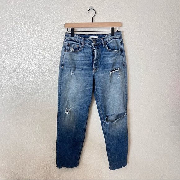 GRLFRND Helena Distressed Straight Leg Crop Cutoff Jeans 27 - Picture 2 of 8